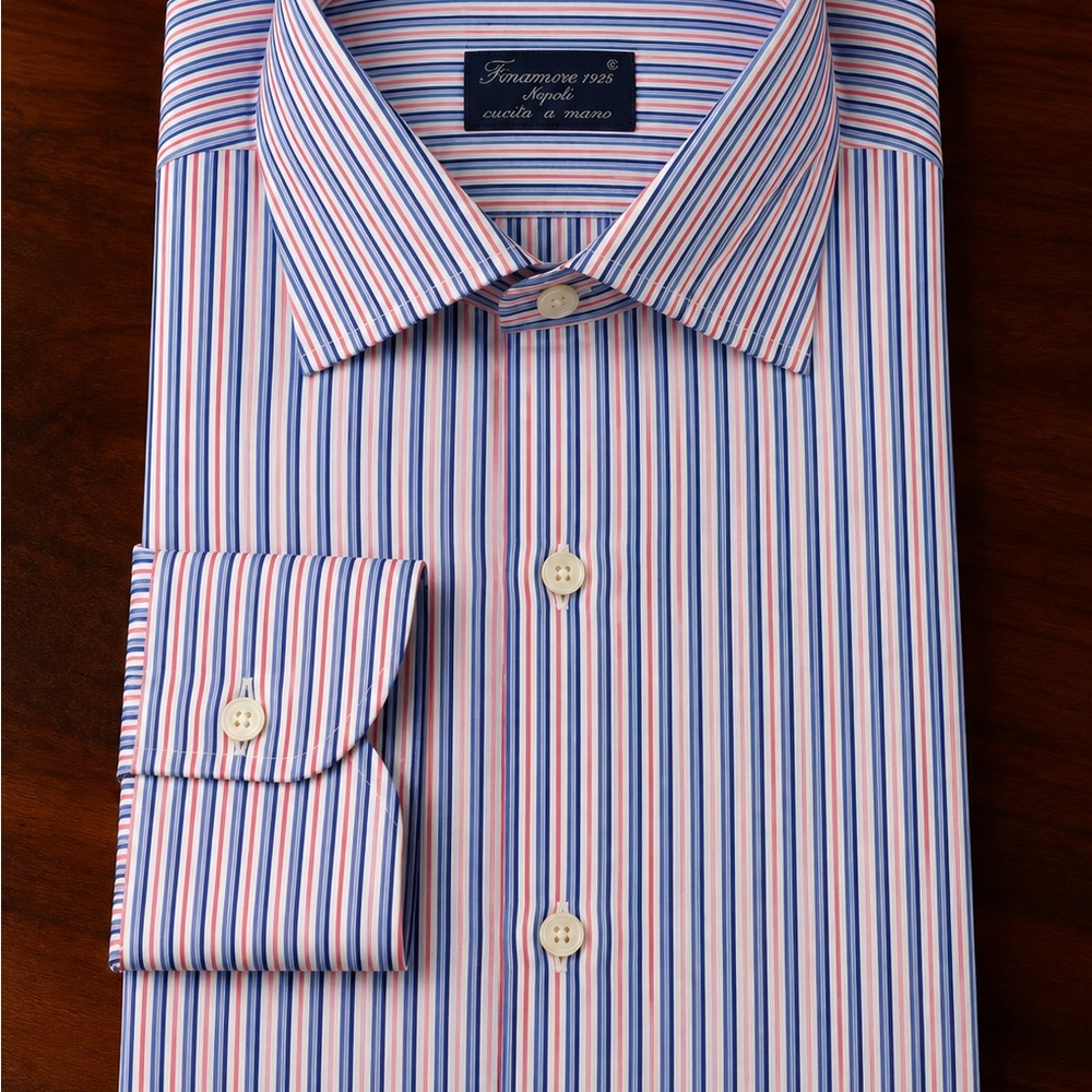 Finamore Blue, Pink & White Striped Shirt